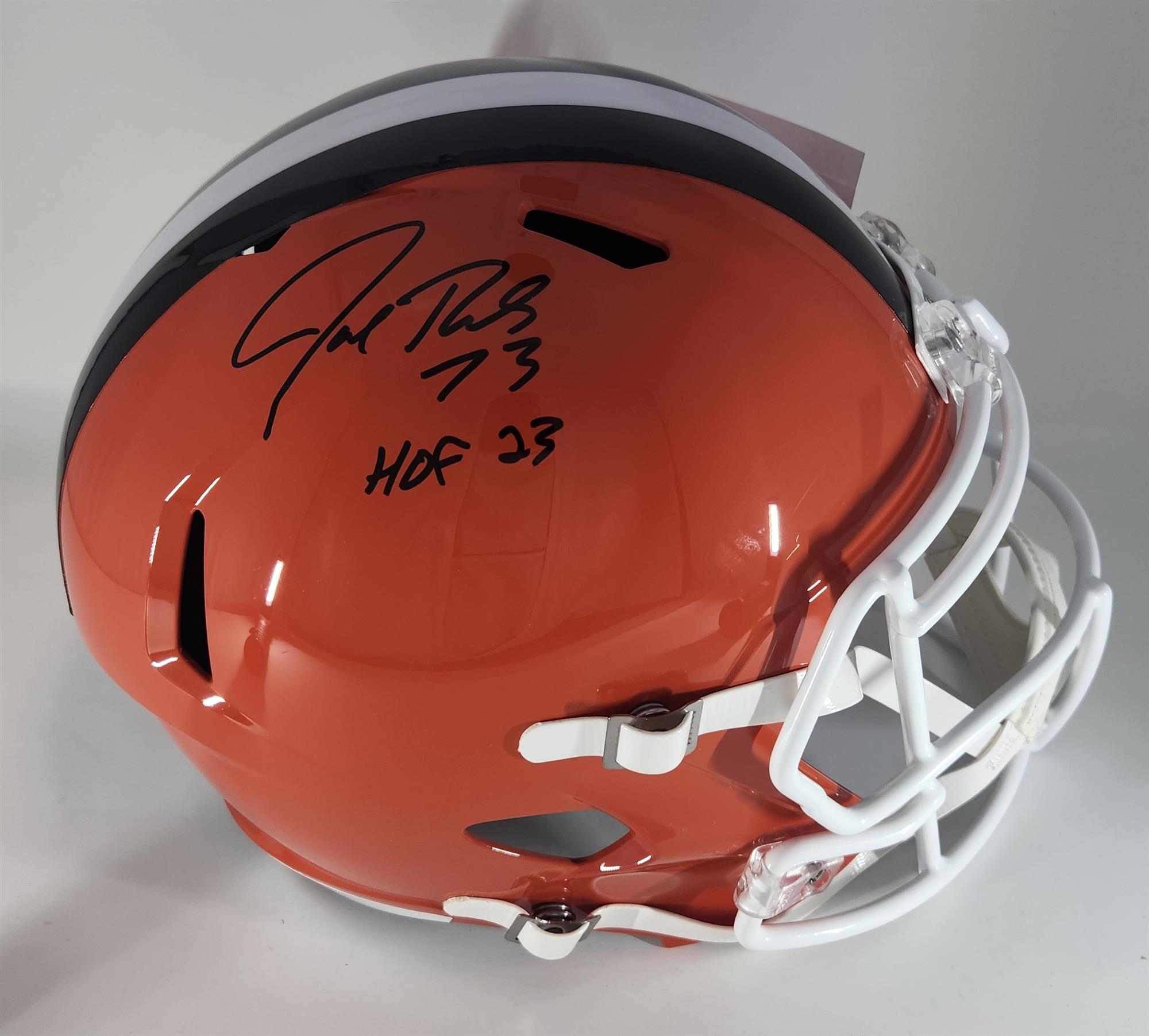 JOE THOMAS SIGNED 2024 FULL SIZE REPLICA SPEED BROWNS HELMET W/ HOF '23 - JSA