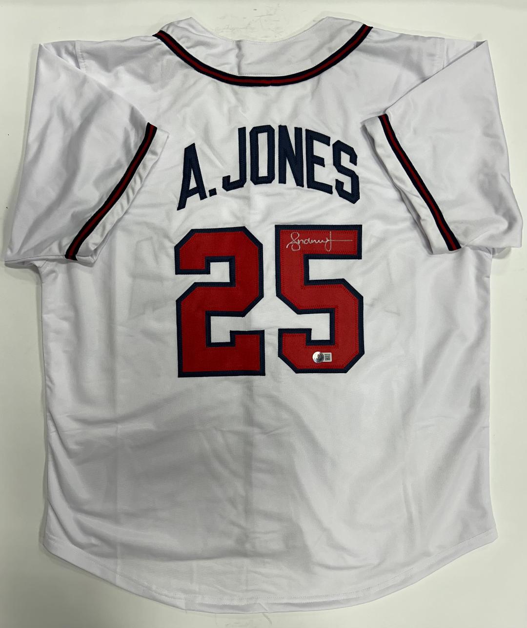 ANDRUW JONES SIGNED CUSTOM REPLICA BRAVES WHITE JERSEY - BAS