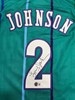 LARRY JOHNSON SIGNED CUSTOM REPLICA HORNETS TEAL JERSEY - BAS