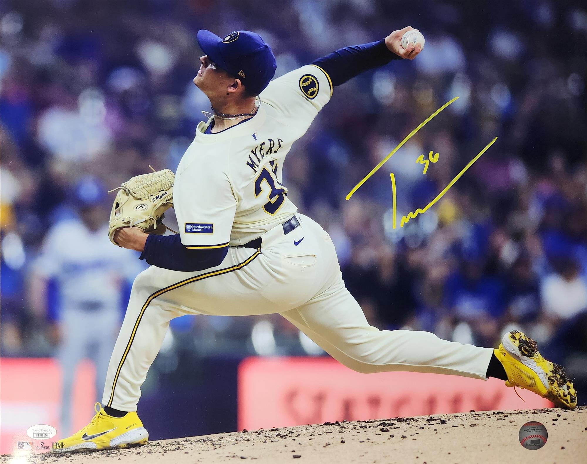 TOBIAS MYERS SIGNED BREWERS 16X20 PHOTO #1 - JSA