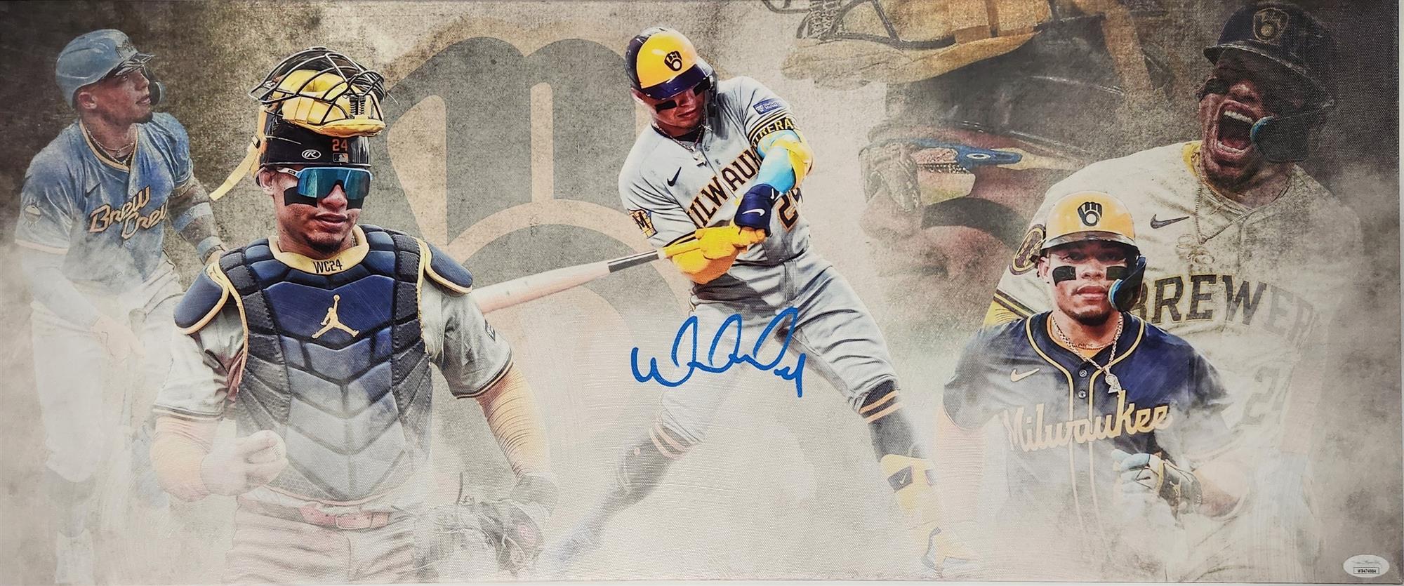 WILLIAM CONTRERAS SIGNED 13X31 STRETCHED CUSTOM BREWERS CANVAS COLLAGE - JSA