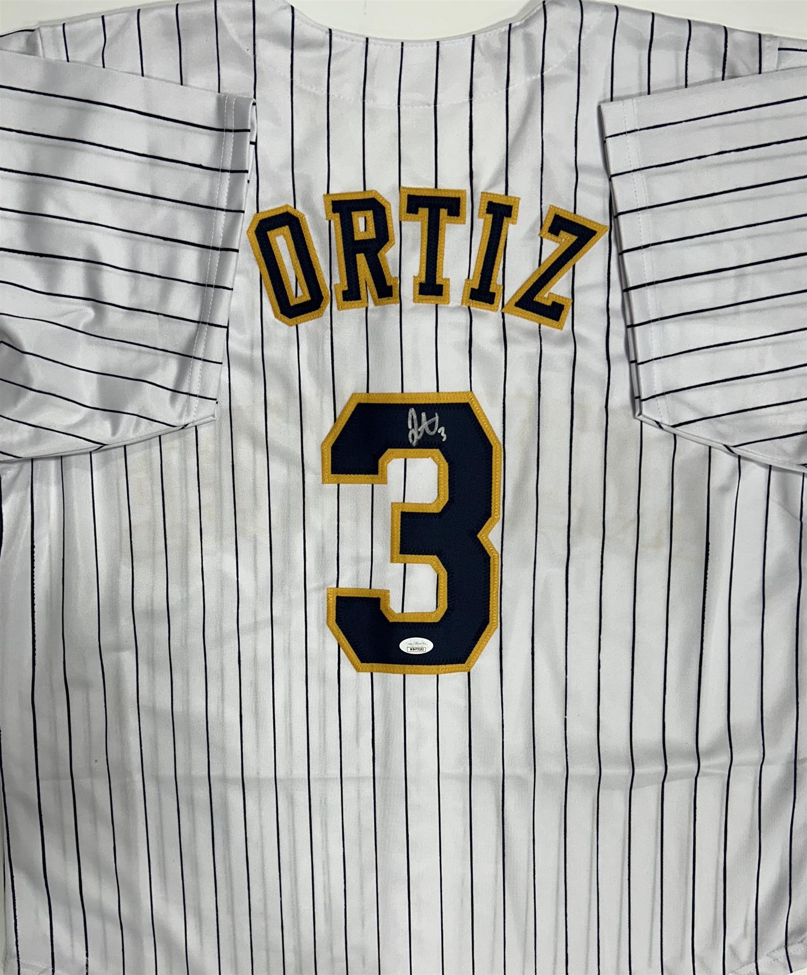 JOEY ORTIZ SIGNED CUSTOM REPLICA BREWERS PINSTRIPE JERSEY - JSA