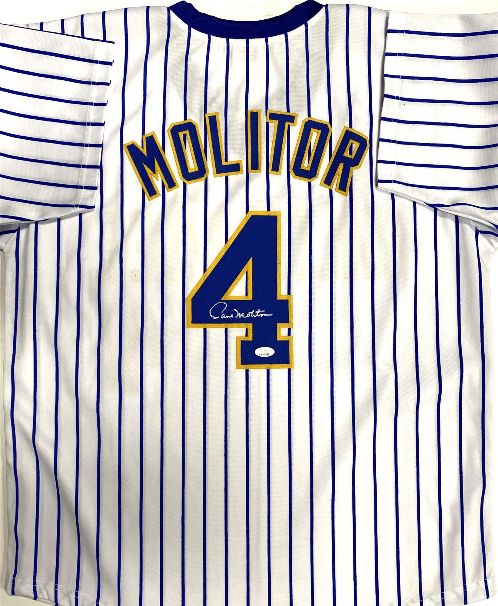 PAUL MOLITOR SIGNED CUSTOM REPLICA BREWERS PINSTRIPE JERSEY - JSA