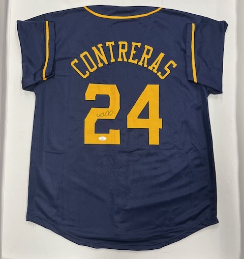 WILLIAM CONTRERAS SIGNED CUSTOM REPLICA BREWERS BLUE JERSEY JSA WSC Sports Waukesha Sports Cards