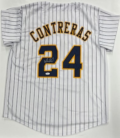 WILLIAM CONTRERAS SIGNED CUSTOM REPLICA BREWERS PINSTRIPE JERSEY - JSA