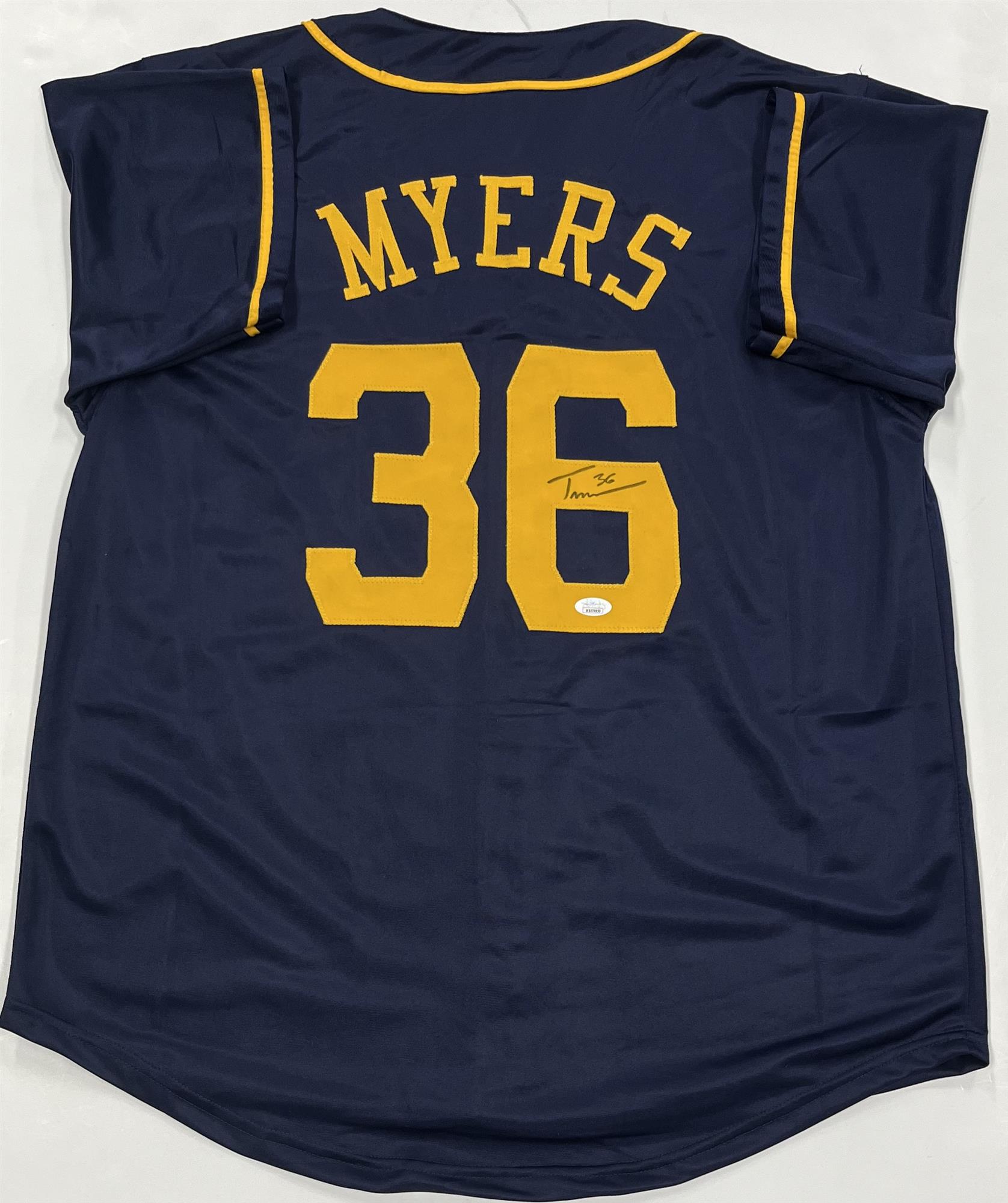 TOBIAS MYERS SIGNED CUSTOM REPLICA BREWERS BLUE JERSEY  - JSA