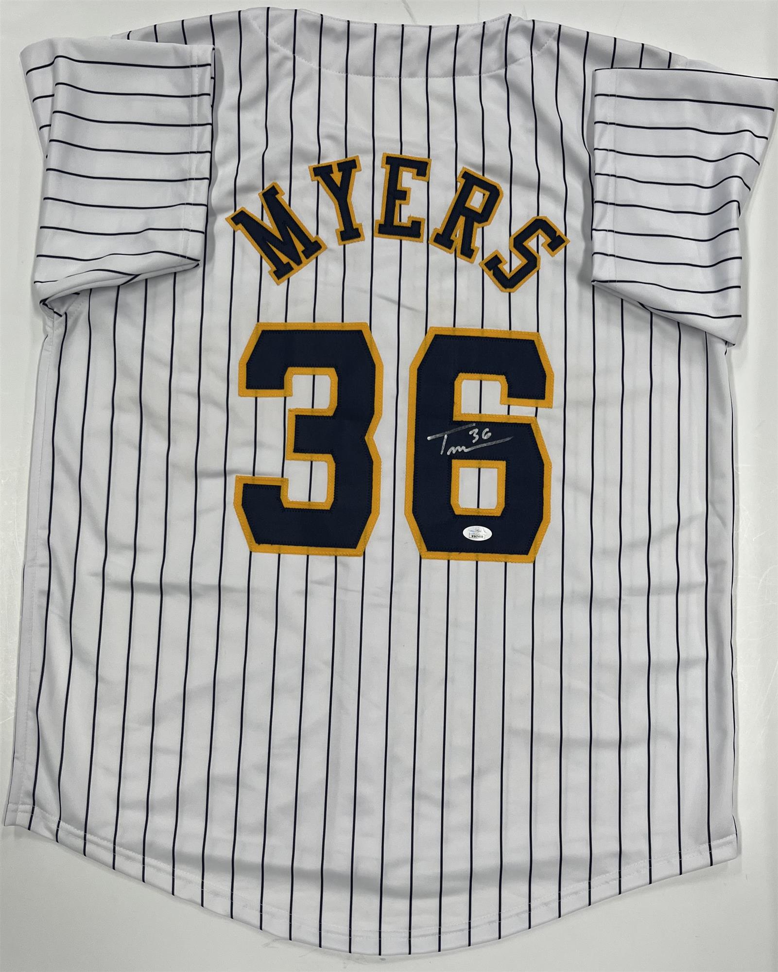 TOBIAS MYERS SIGNED CUSTOM REPLICA BREWERS PINSTRIPE JERSEY  - JSA