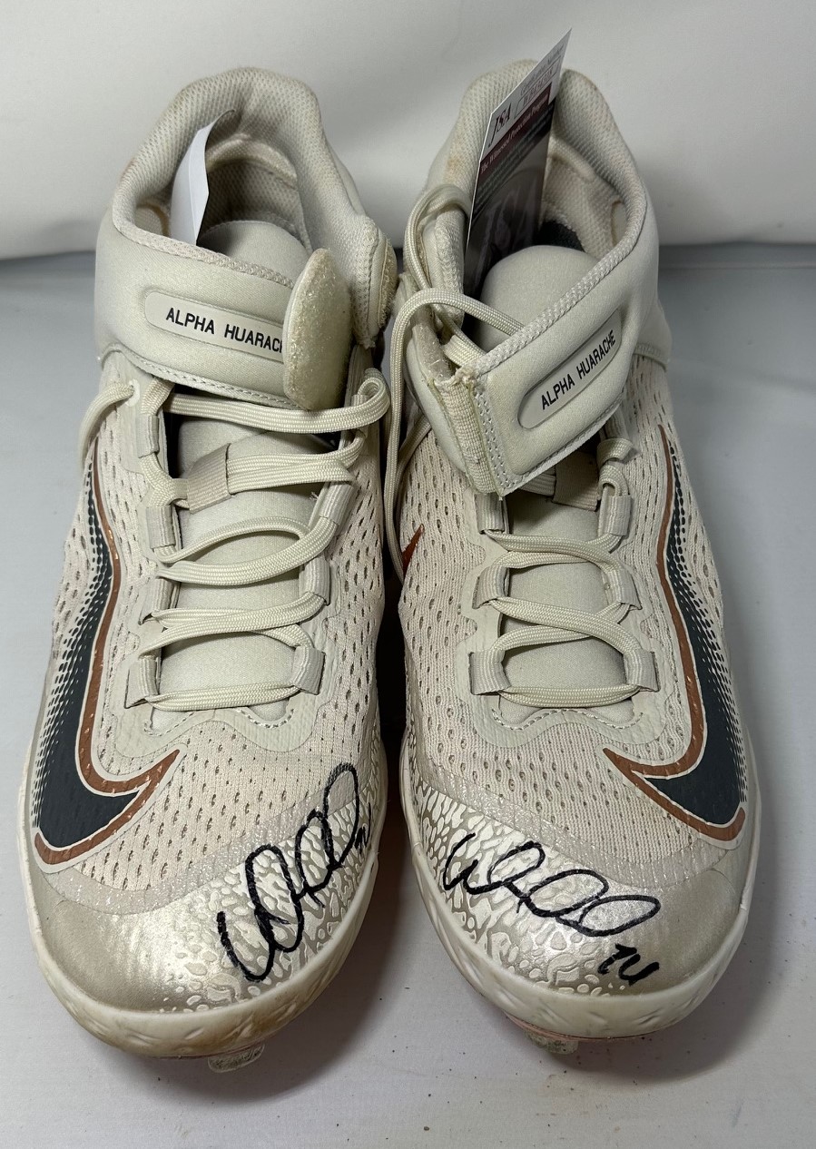 WILLIAM CONTRERAS SIGNED BREWERS NIKE JACKIE ROBINSON GAME USED CLEATS #9 - JSA