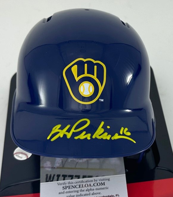 BLAKE PERKINS SIGNED RAWLINGS BREWERS BLUE MINI HELMET - JSA