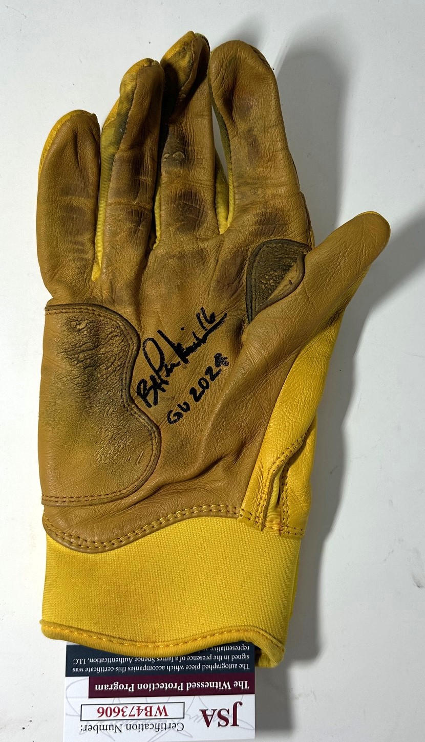 BLAKE PERKINS SIGNED BREWERS BRUCE BOLT GAME USED RIGHT BATTING GLOVE #1 - JSA