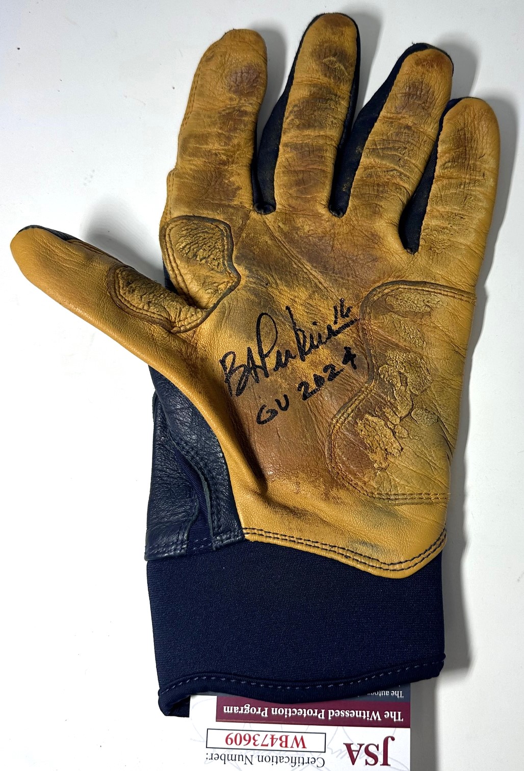 BLAKE PERKINS SIGNED BREWERS BRUCE BOLT GAME USED LEFT BATTING GLOVE #2 - JSA