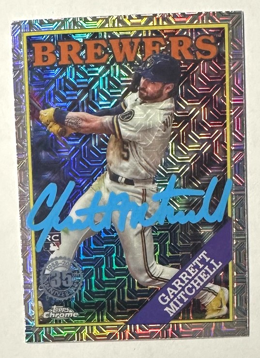 GARRETT MITCHELL SIGNED 2023 TOPPS CHROME ANNIV BREWERS ROOKIE CARD #2T88C-45 - JSA