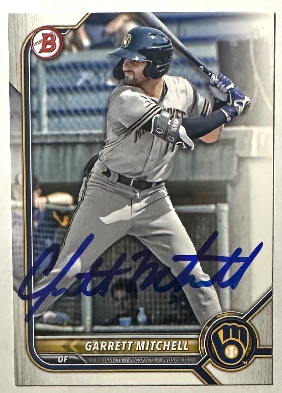 GARRETT MITCHELL SIGNED 2022 BOWMAN BREWERS ROOKIE CARD #BP-132