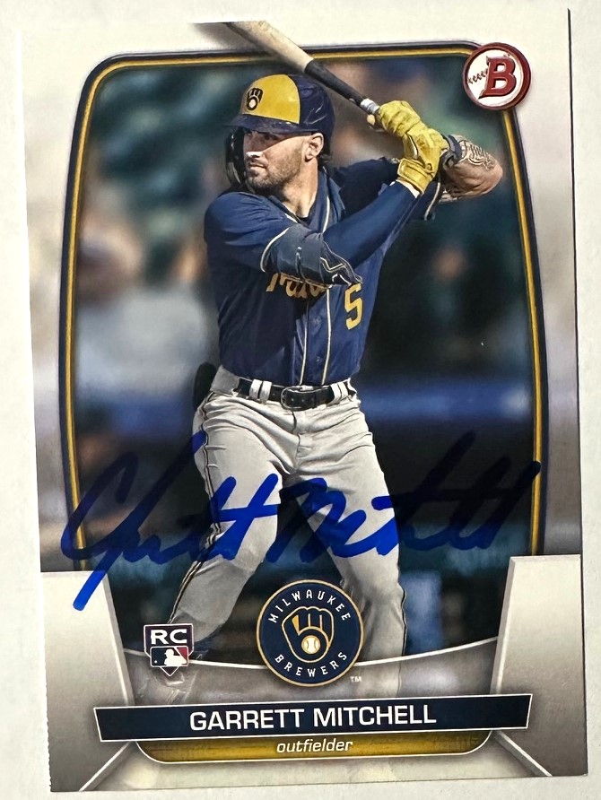 GARRETT MITCHELL SIGNED 2023 BOWMAN BREWERS ROOKIE CARD #41