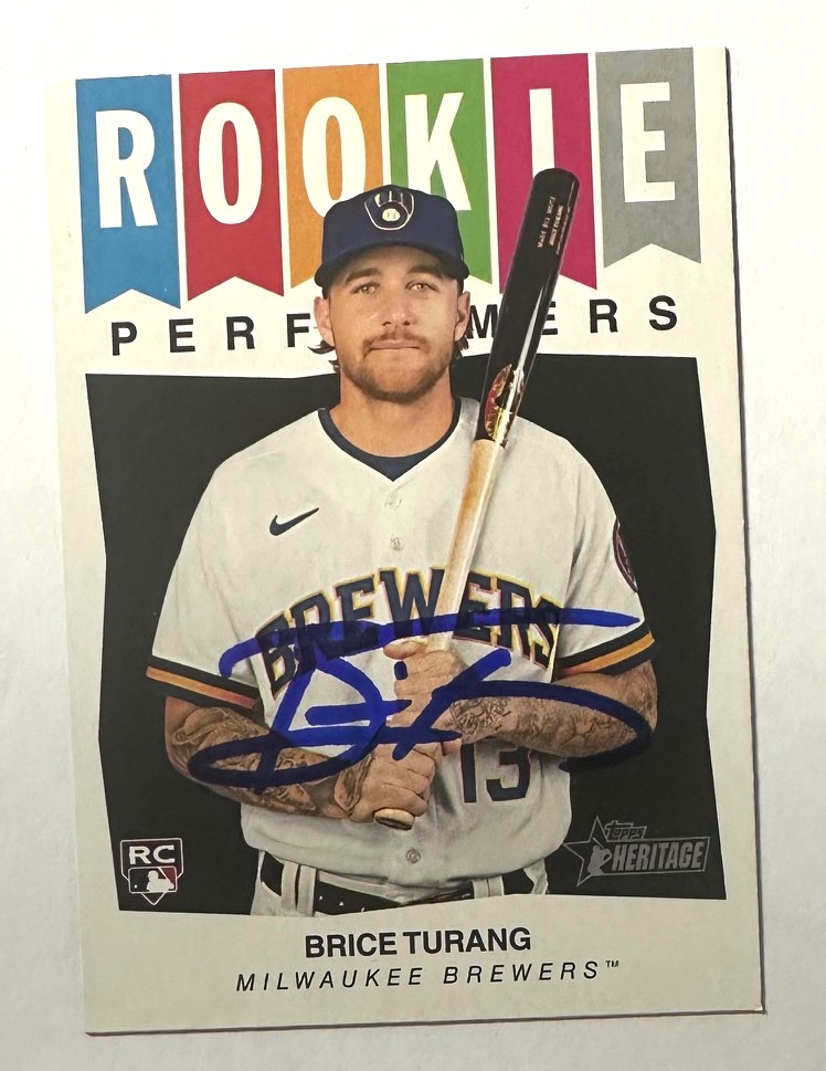 BRICE TURANG SIGNED 2023 TOPPS HERITAGE BREWERS ROOKIE CARD #RP8