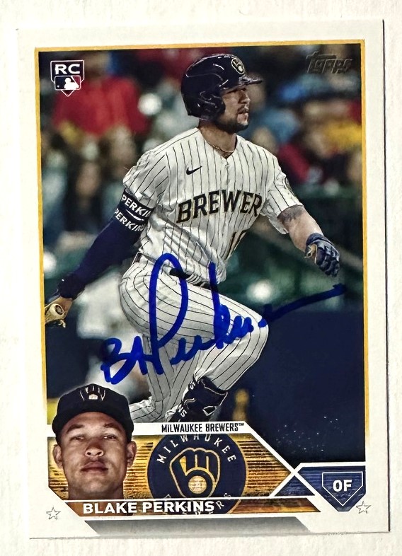 BLAKE PERKINS SIGNED 2023 TOPPS BREWERS ROOKIE CARD #US242