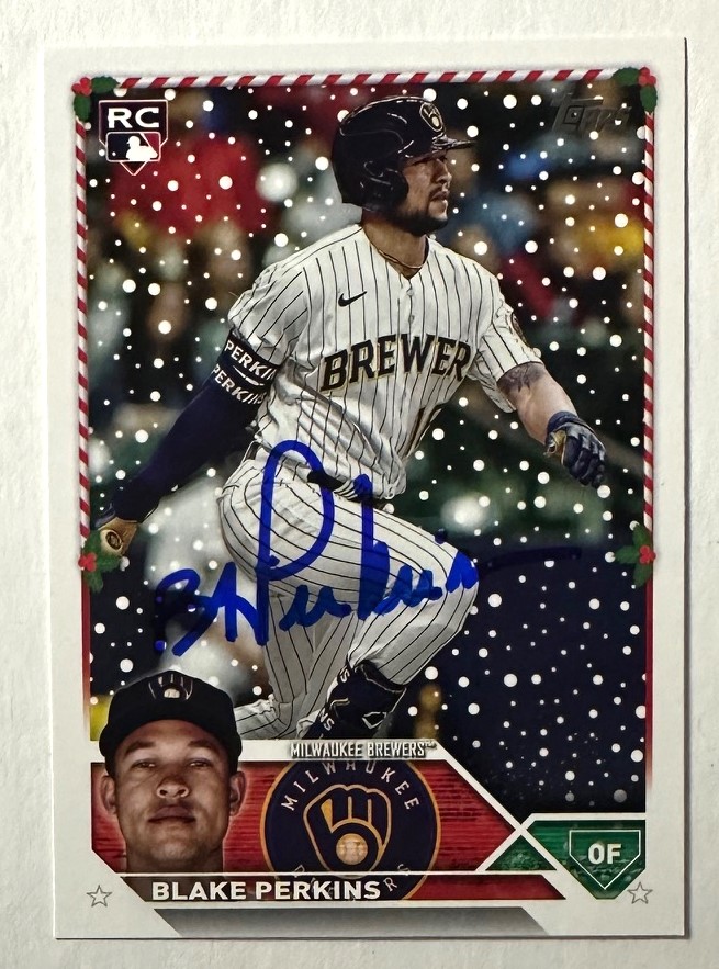 BLAKE PERKINS SIGNED 2023 TOPPS BREWERS ROOKIE CARD #H19