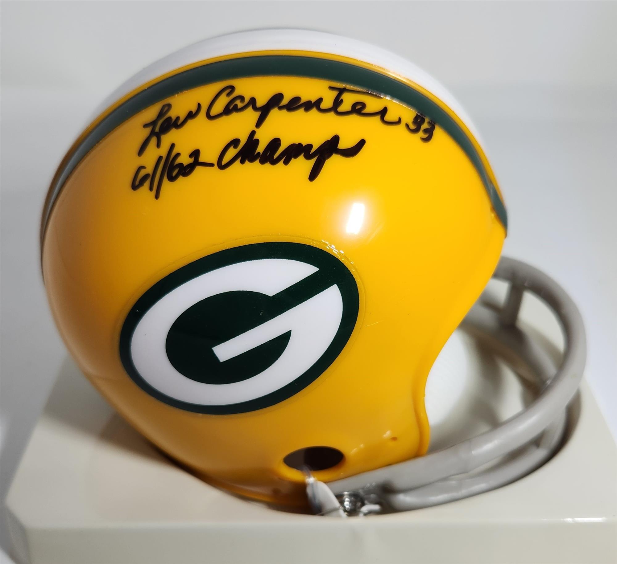 LEW CARPENTER (d) SIGNED PACKERS MINI HELMET W/ 61-62 CHAMPS