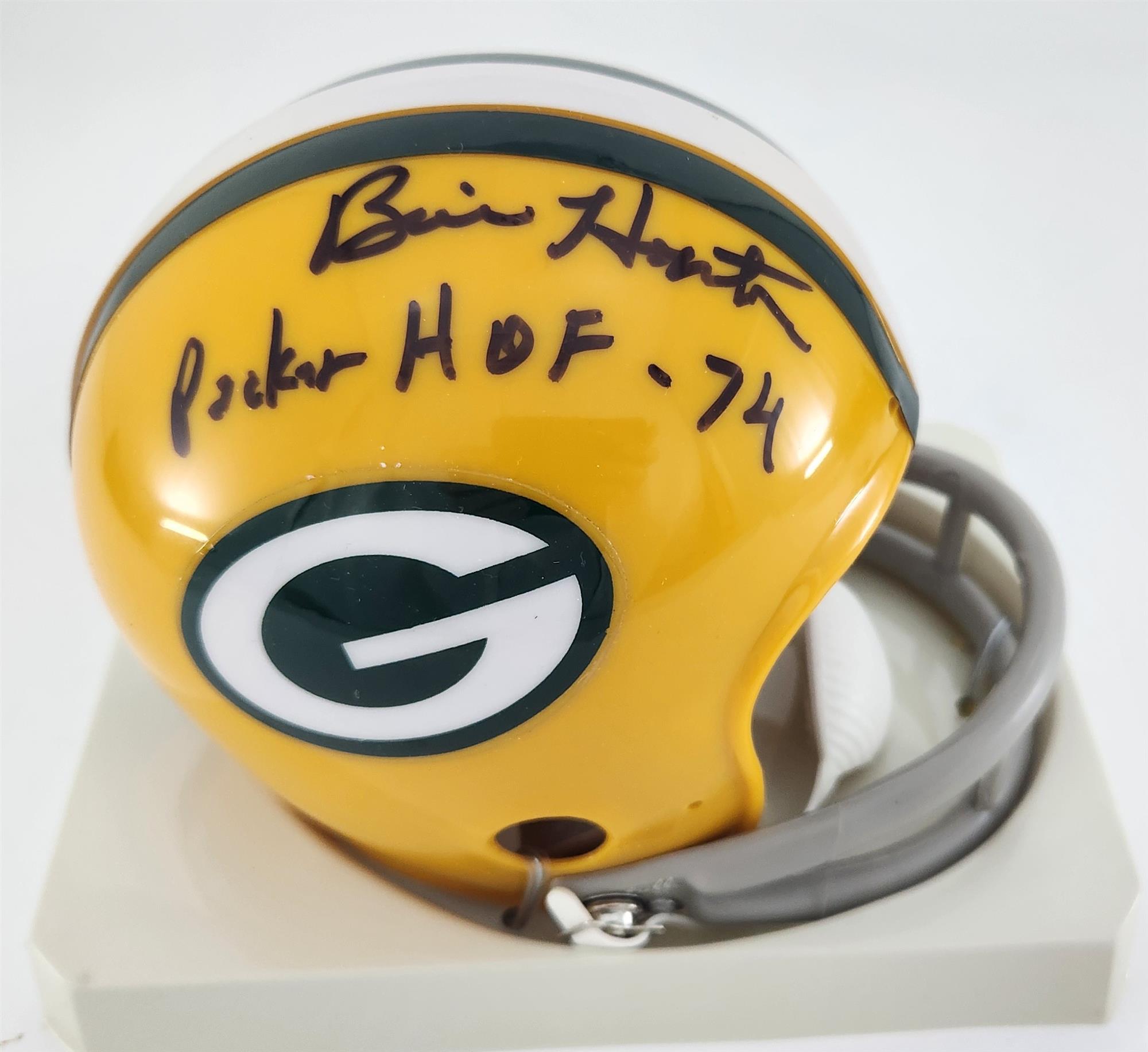 BILLY HOWTON (d) SIGNED PACKERS 2 BAR MINI HELMET W/ PACKERS HOF