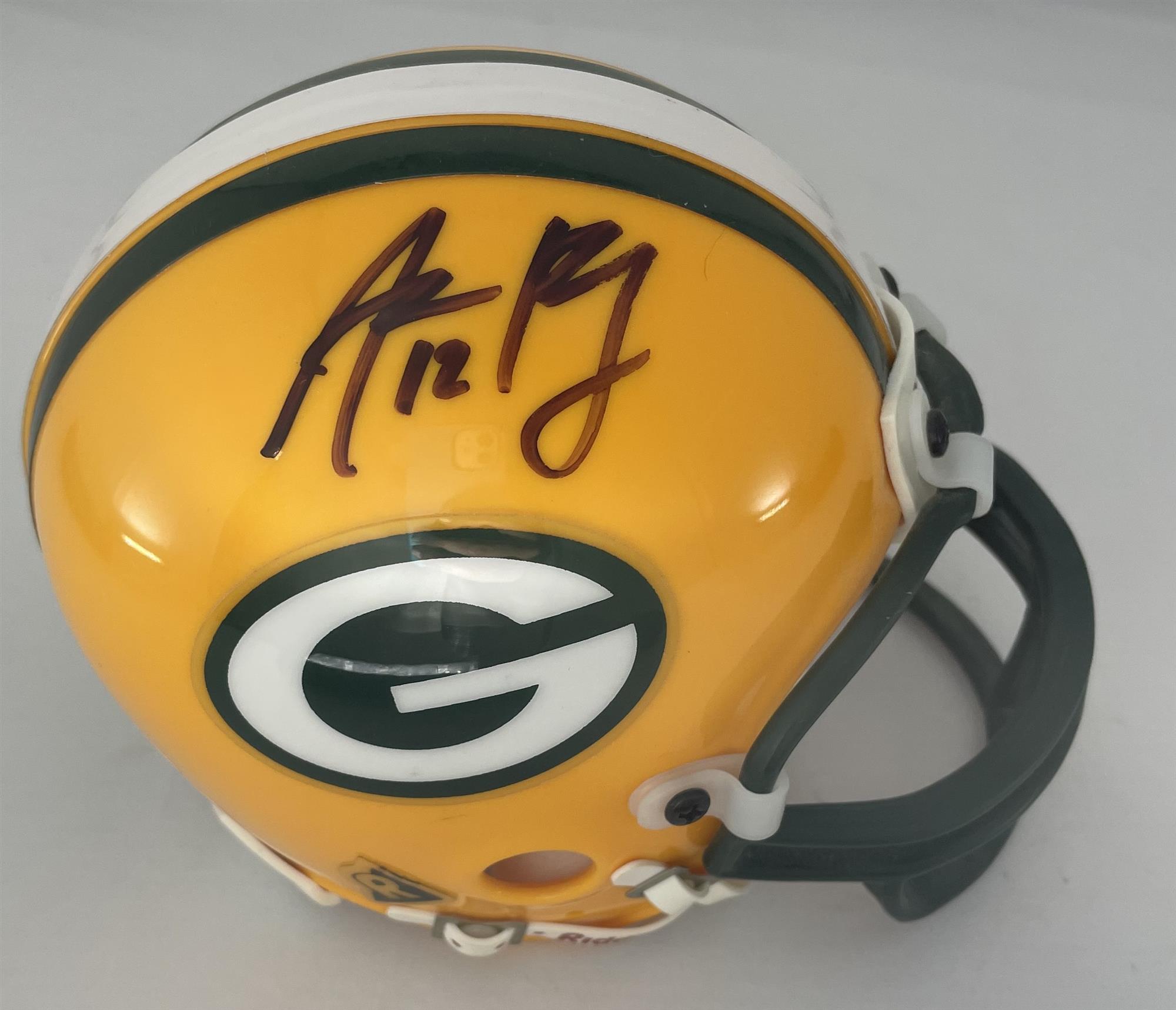 AARON RODGERS SIGNED RIDDELL THROWBACK MINI HELMET - JSA