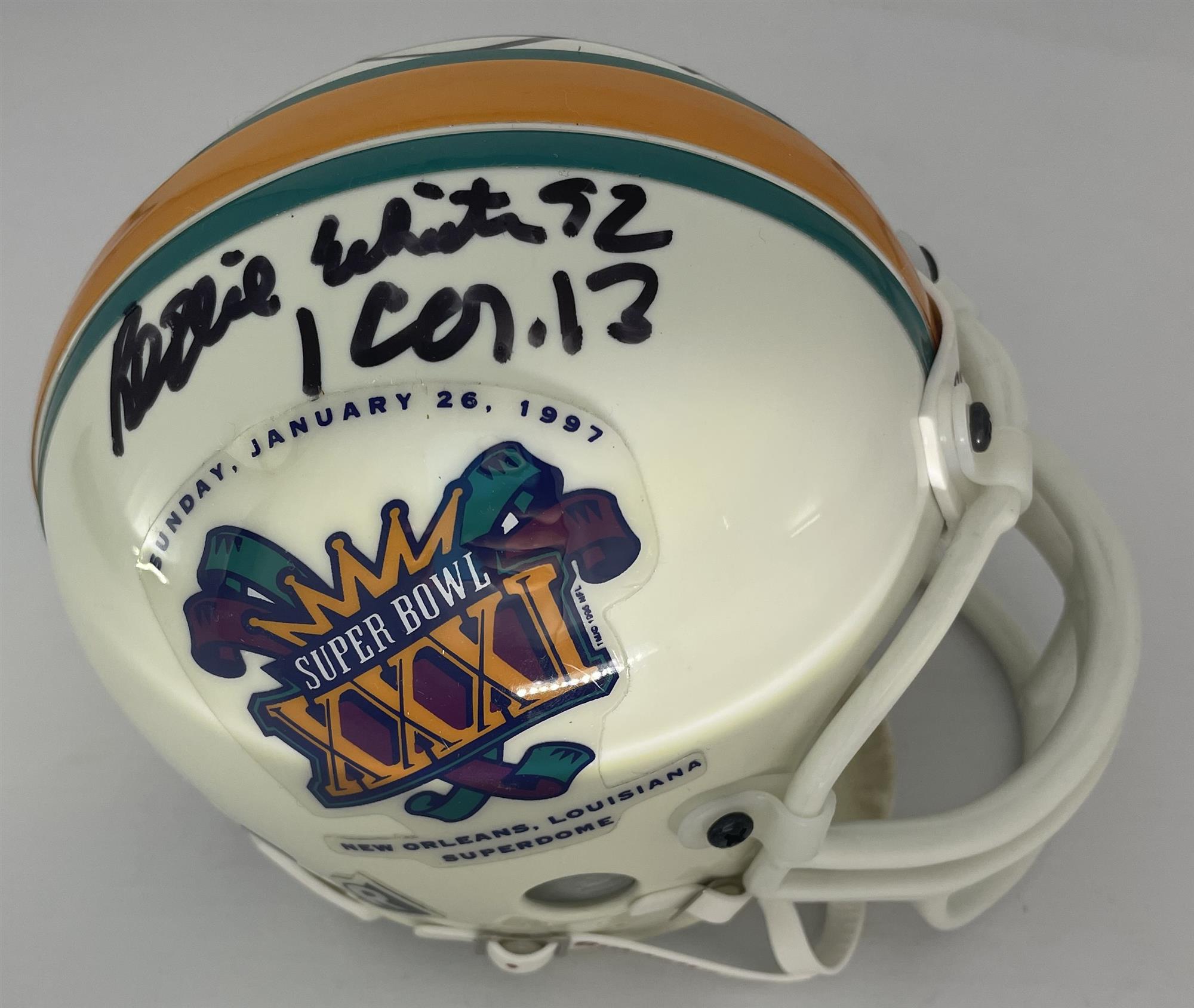 REGGIE WHITE (d) & BRETT FAVRE DUAL SIGNED SB XXXI LOGO MINI HELMET - JSA