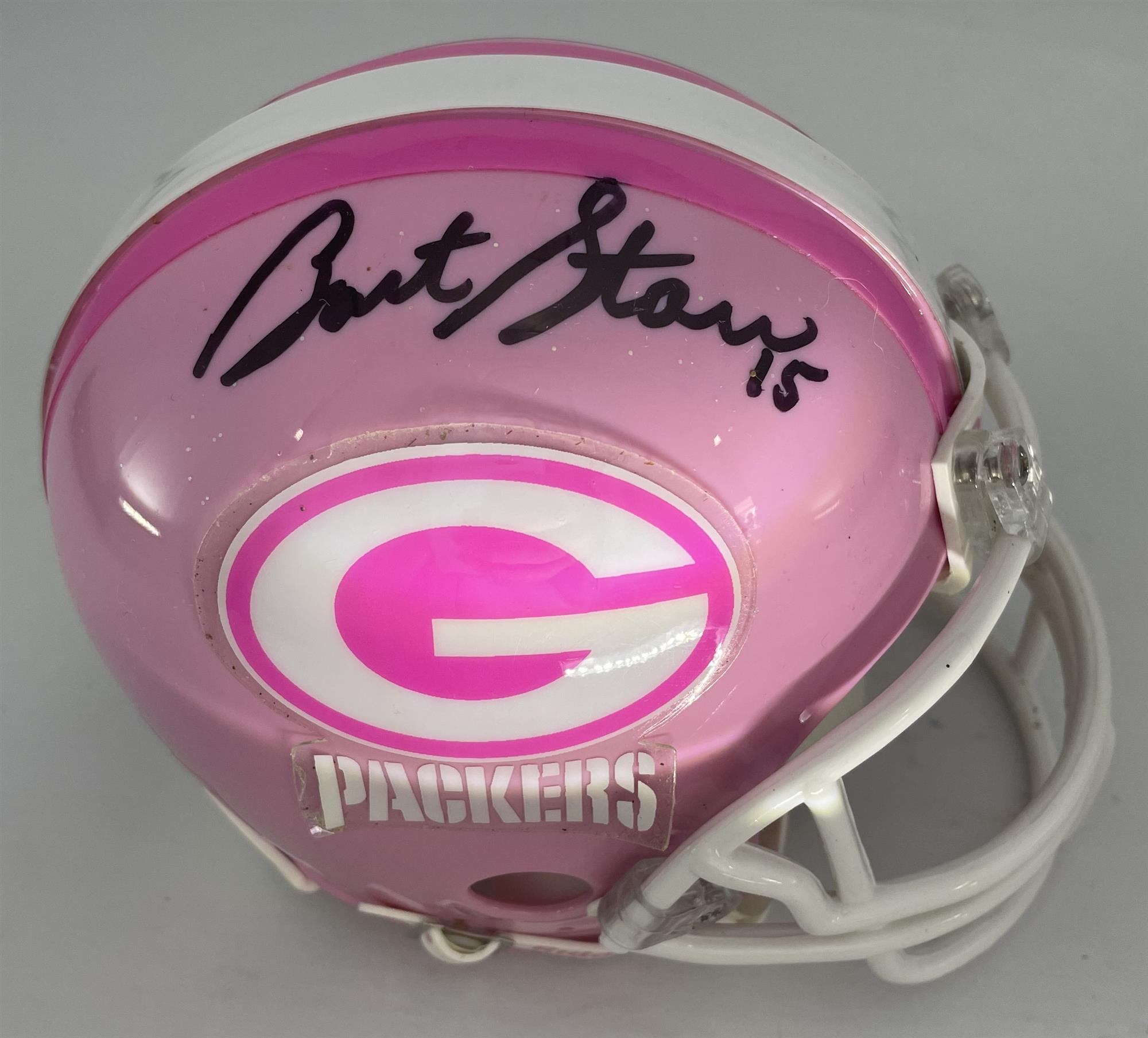 BART STARR (d) SIGNED PACKERS PINK MINI HELMET - JSA