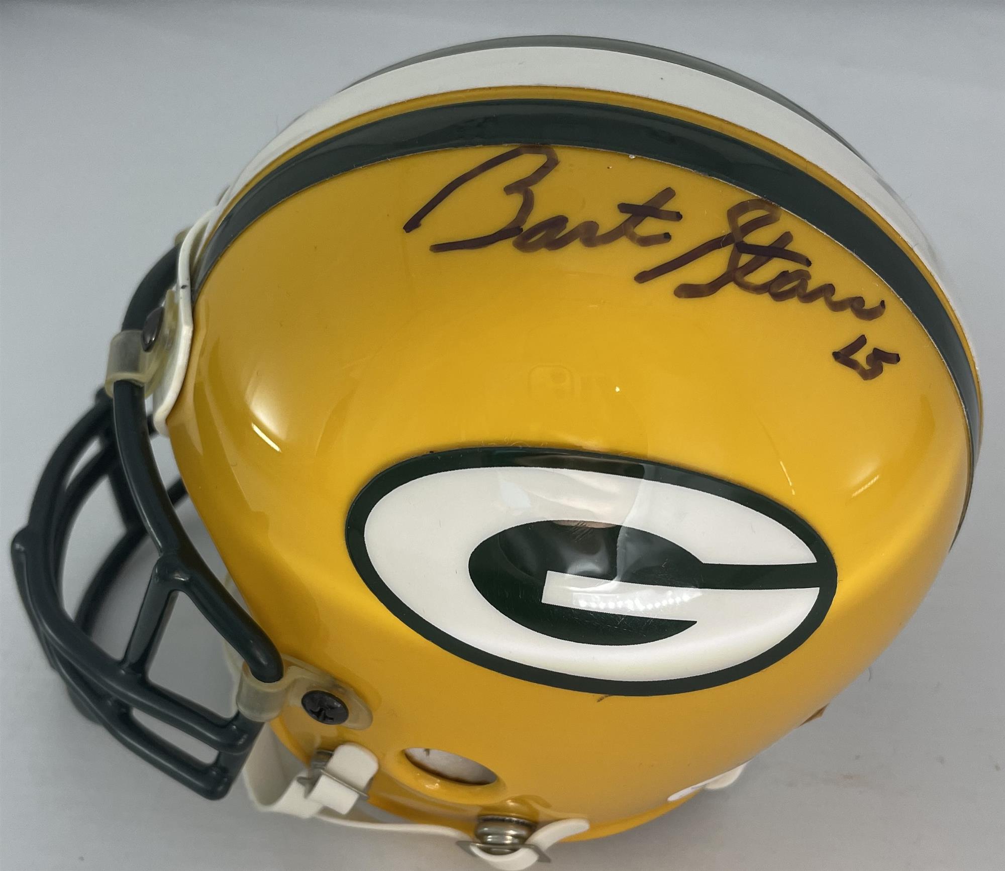 BART STARR (d) & BRETT FAVRE DUAL SIGNED RIDDELL MINI HELMET - JSA