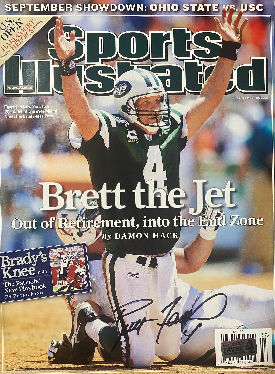 BRETT FAVRE SIGNED JETS SPORTS ILLUSTRATED MAGAZINE - 9/15/08