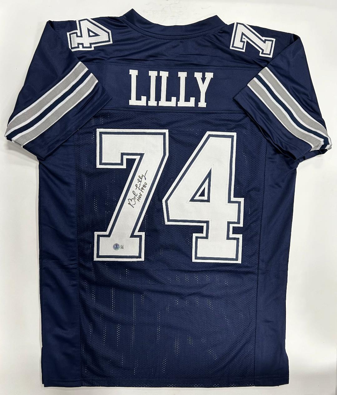 BOB LILLY SIGNED BLUE CUSTOM COWBOYS JERSEY W/ HOF - BAS