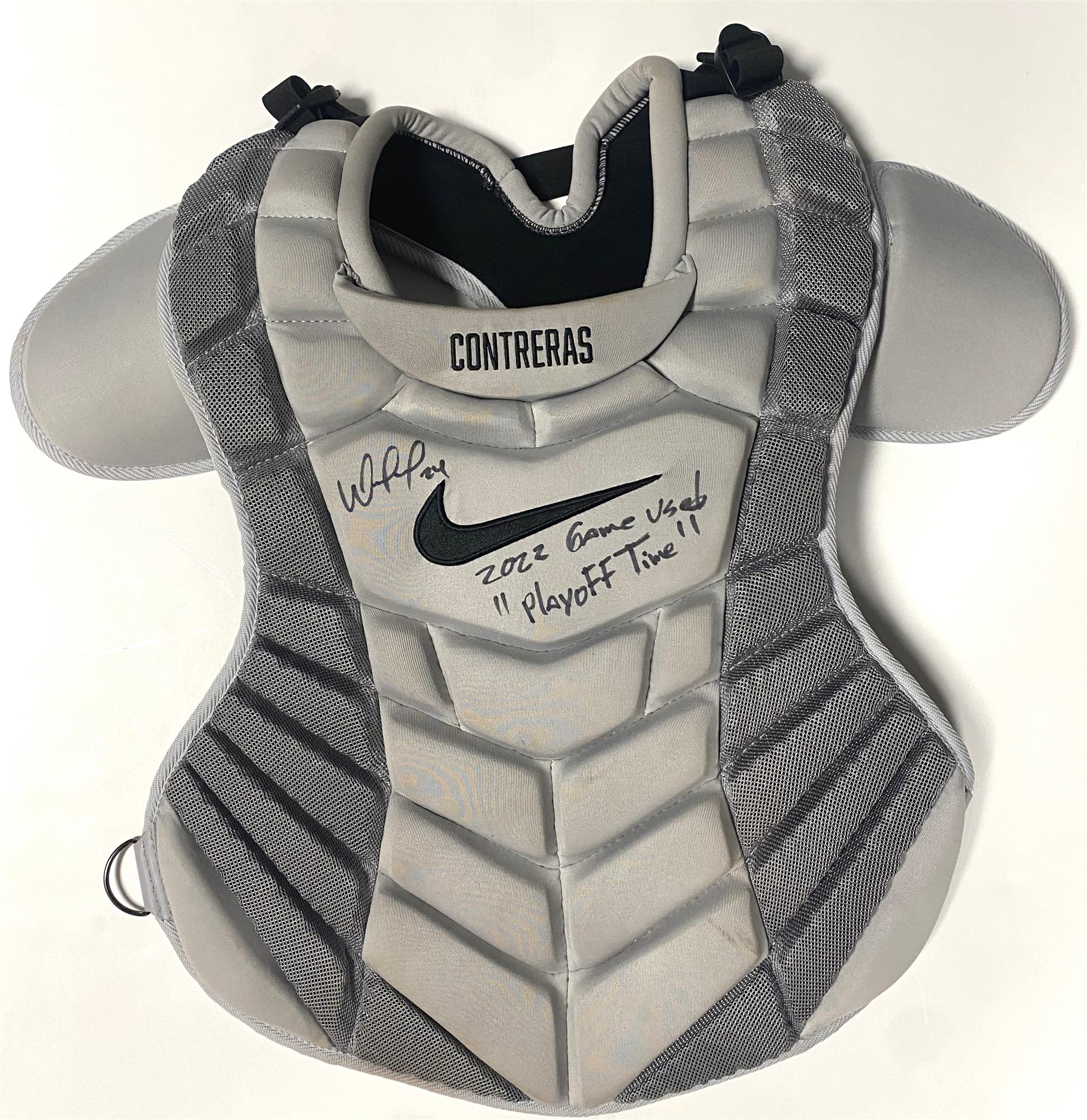 WILLIAM CONTRERAS SIGNED BRAVES 2022 GAME USED CATCHERS CHEST PROTECTOR #2 - JSA