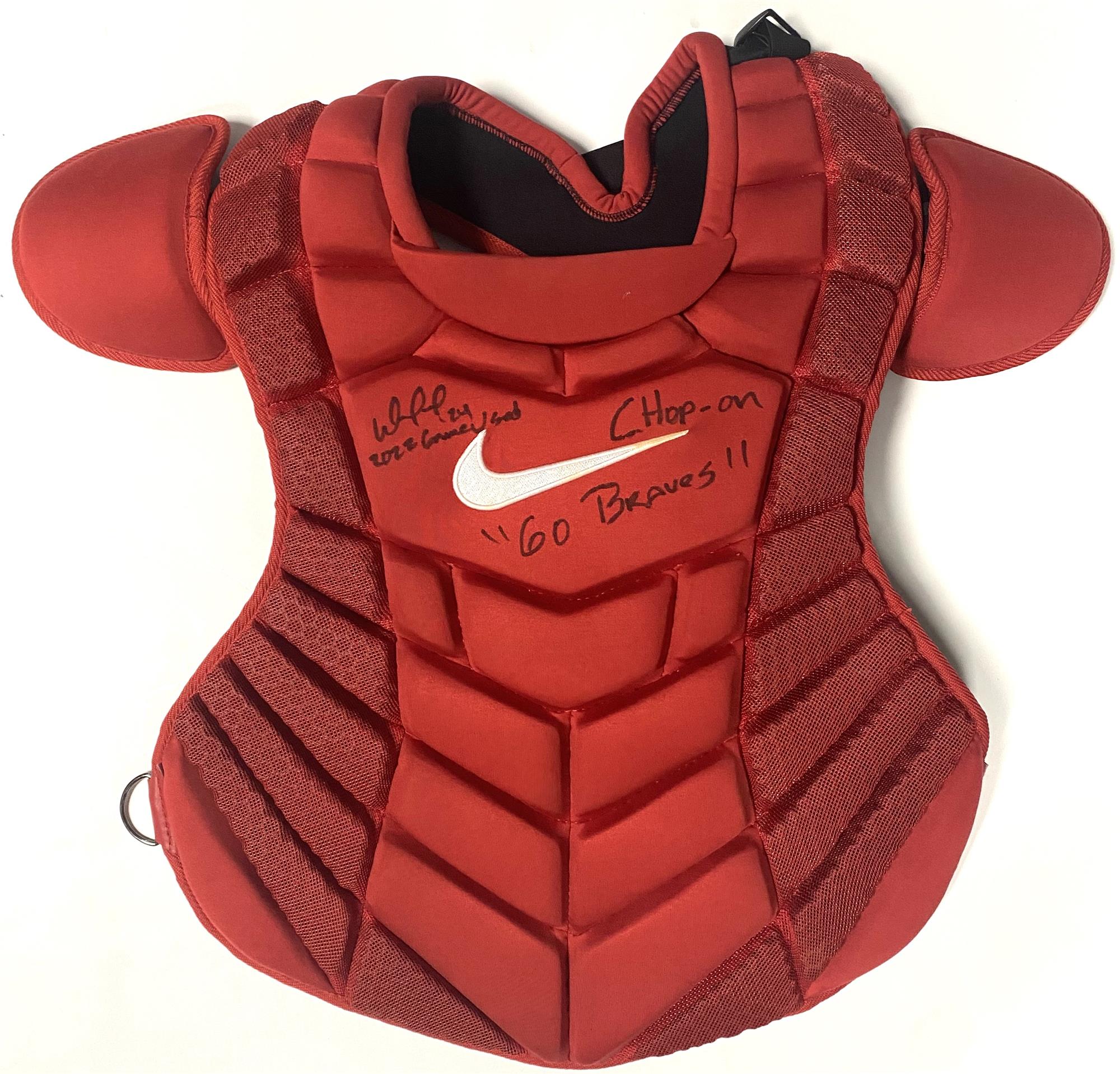 WILLIAM CONTRERAS SIGNED BRAVES 2022 GAME USED CATCHERS CHEST PROTECTOR #1 - JSA