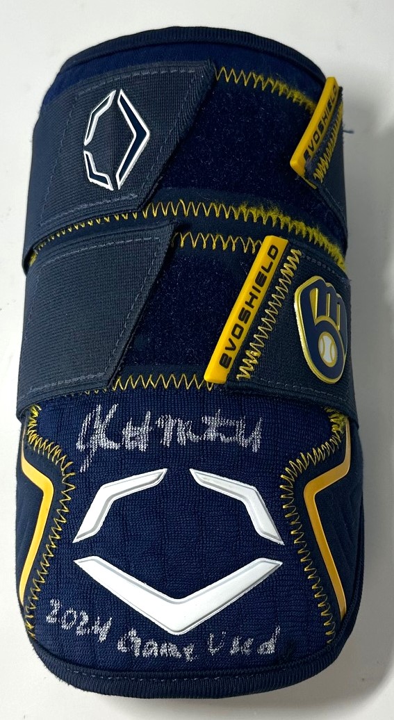 GARRETT MITCHELL SIGNED BREWERS EVOSHIELD GAME USED ELBOW GUARD - JSA