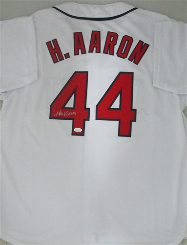 HANK AARON SIGNED CUSTOM ATLANTA BRAVES JERSEY #3 - JSA