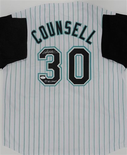 CRAIG COUNSELL SIGNED CUSTOM REPLICA FLORIDA MARLINS JERSEY W/ WS CHAMPS - JSA