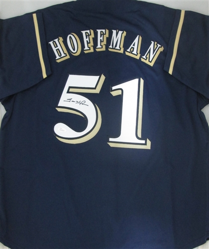 TREVOR HOFFMAN SIGNED BREWERS CUSTOM NAVY JERSEY - JSA