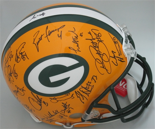 PACKERS SUPER BOWL XXXI TEAM SIGNED FULL SIZE AUTHENTIC HELMET W/ 29 SIGS