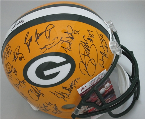 PACKERS SUPER BOWL XXXI TEAM SIGNED FULL SIZE REPLICA HELMET W/ 29 SIGS