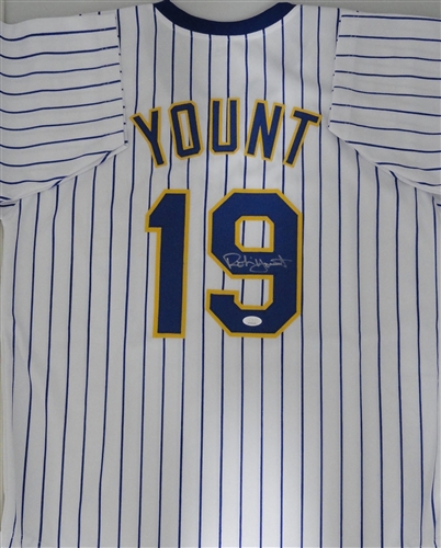 ROBIN YOUNT SIGNED CUSTOM BREWERS PINSTRIPE JERSEY - JSA