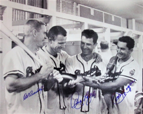 DEL CRANDALL JOHNNY LOGAN & ANDY PAFKO SIGNED 16X20 BRAVES PHOTO