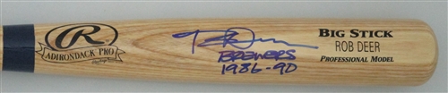 ROB DEER SIGNED BIG STICK NAME ENGRAVED BLONDE BAT W/ 1986-90 BREWERS