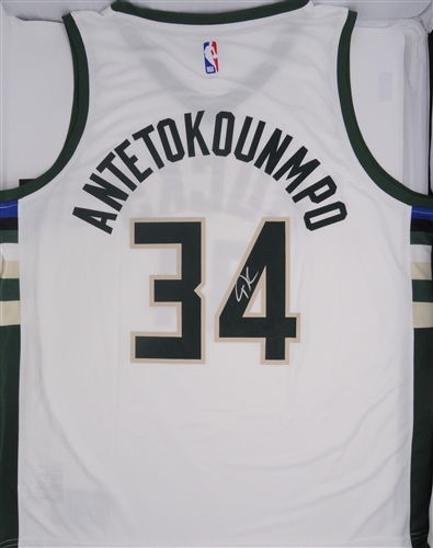 GIANNIS ANTETOKOUNMPO SIGNED FANATICS ASSOSCIATION BUCKS WHITE JERSEY - BECKETT