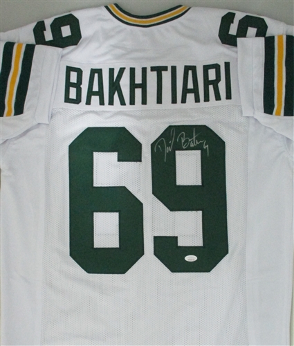 DAVID BAKHTIARI SIGNED CUSTOM REPLICA PACKERS WHITE JERSEY - BAS