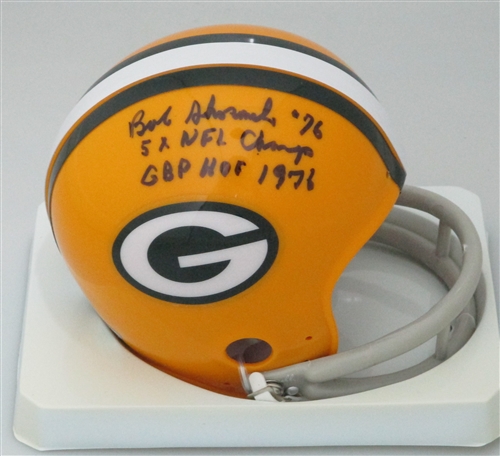 BOB SKORONSKI (d) SIGNED PACKERS 2 BAR MINI HELMET W/ 2 INSC