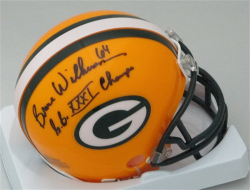 BRUCE WILKERSON SIGNED PACKERS MINI HELMET W/ SB