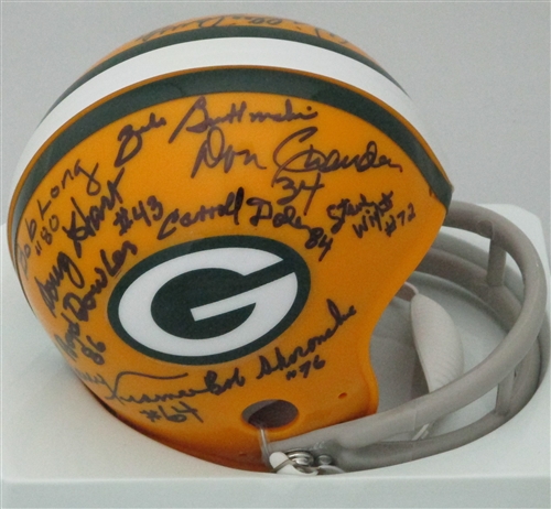 1965 MULTI SIGNED PACKERS 2BAR MINI HELMET #1 - 16 AUTOS