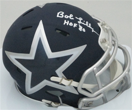 BOB LILLY SIGNED RIDDELL COWBOYS SPEED AMP MINI HELMET W/ HOF