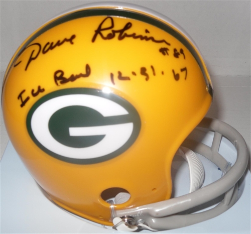 DAVE ROBINSON SIGNED PACKERS 2-BAR MINI HELMET W/ ICE BOWL 12-31-67