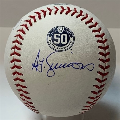 TED SIMMONS SIGNED OFFICIAL MLB BREWERS 50TH ANNIVERSARY BASEBALL - JSA