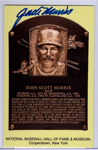 JACK MORRIS SIGNED HALL OF FAME PLAQUE CARD - TIGERS - TWINS - JSA