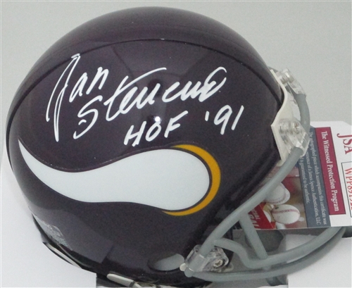 JAN STENERUD SIGNED VIKINGS THROWBACK MINI HELMET W/ HOF - JSA